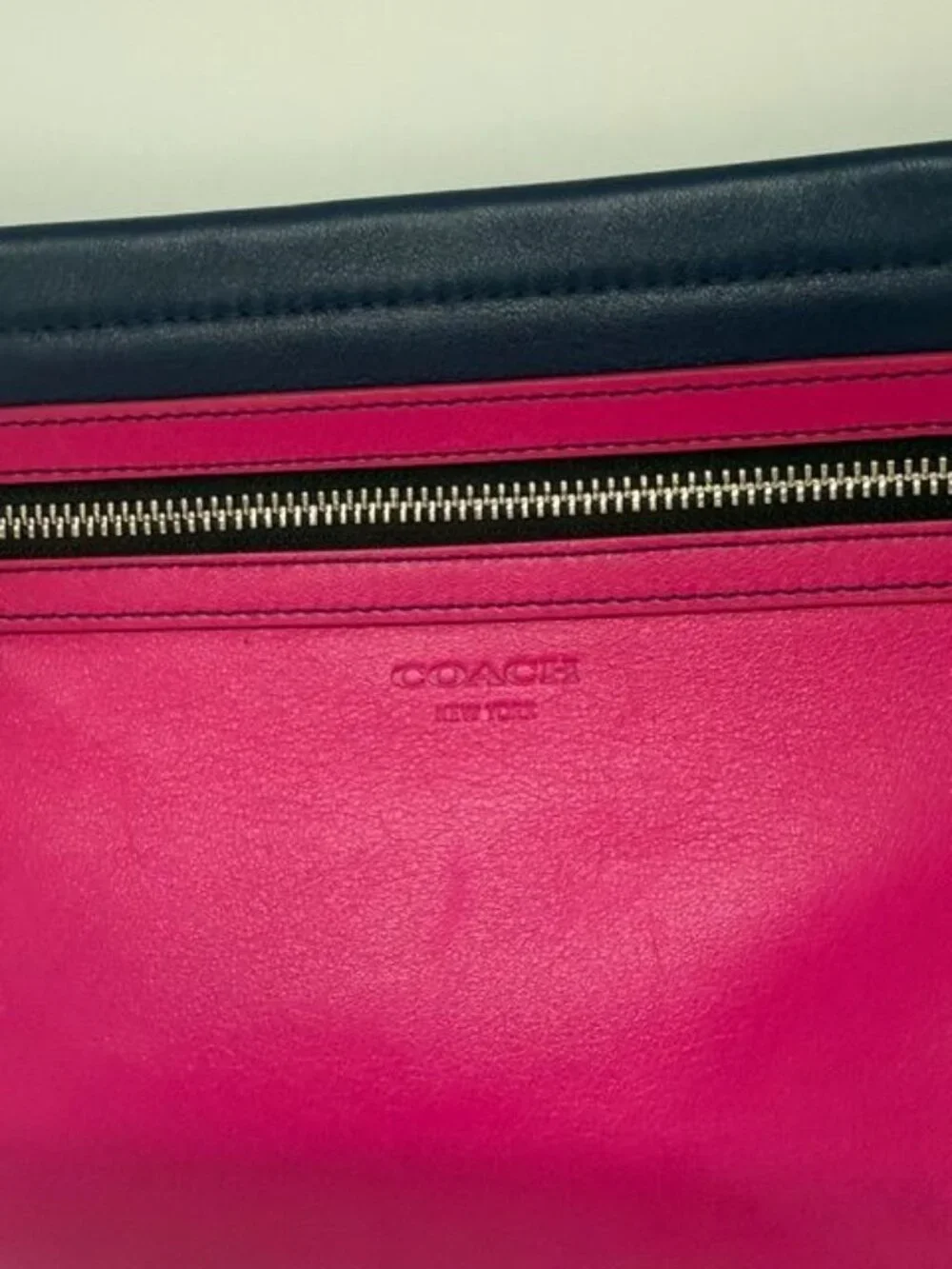 Coach Pink and Navy Leather Zip-Top Wristlet